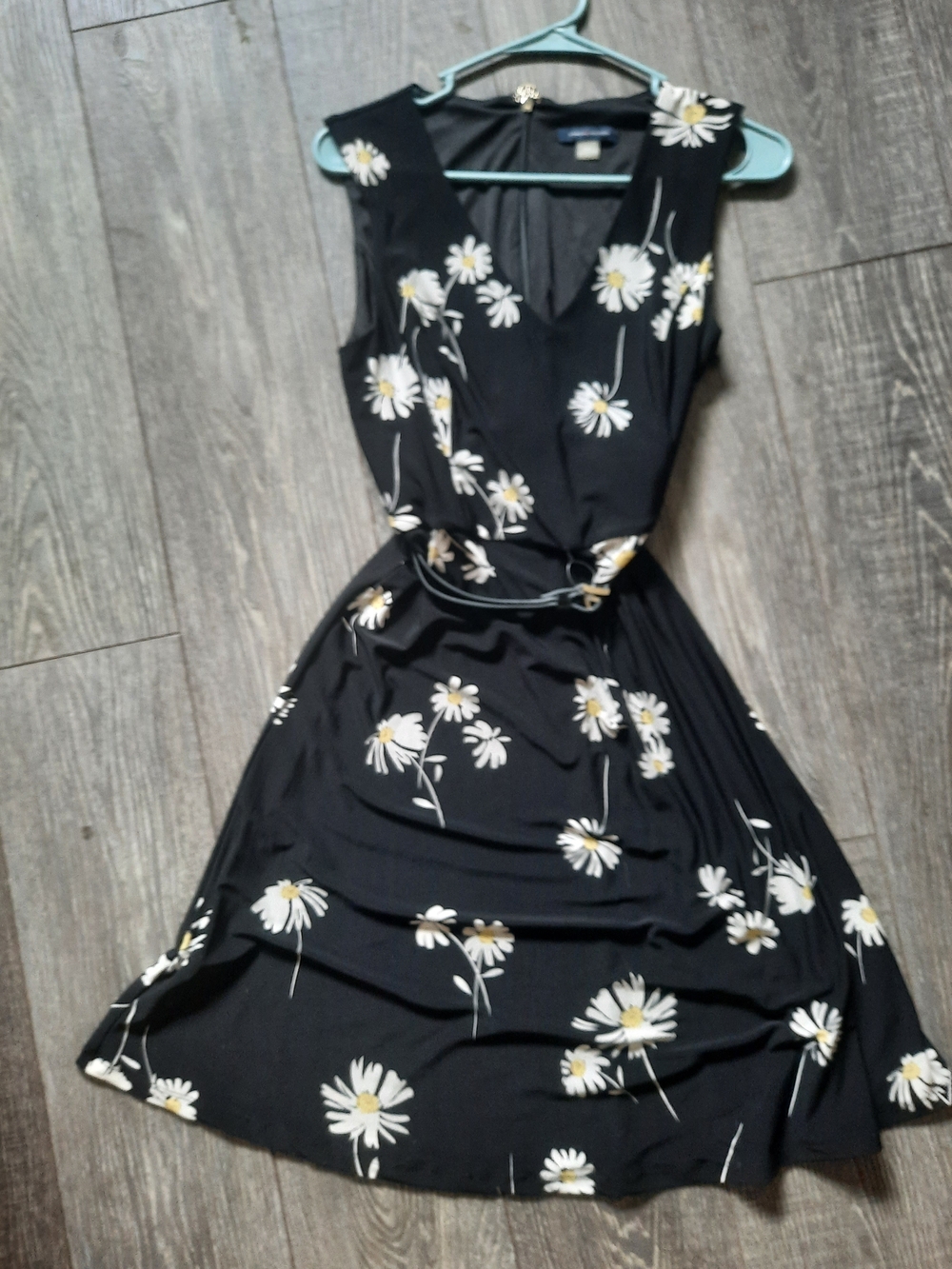Tommy Hilfiger Sleeveless Black Daisy-Print Aline Belted Dress Office NWT